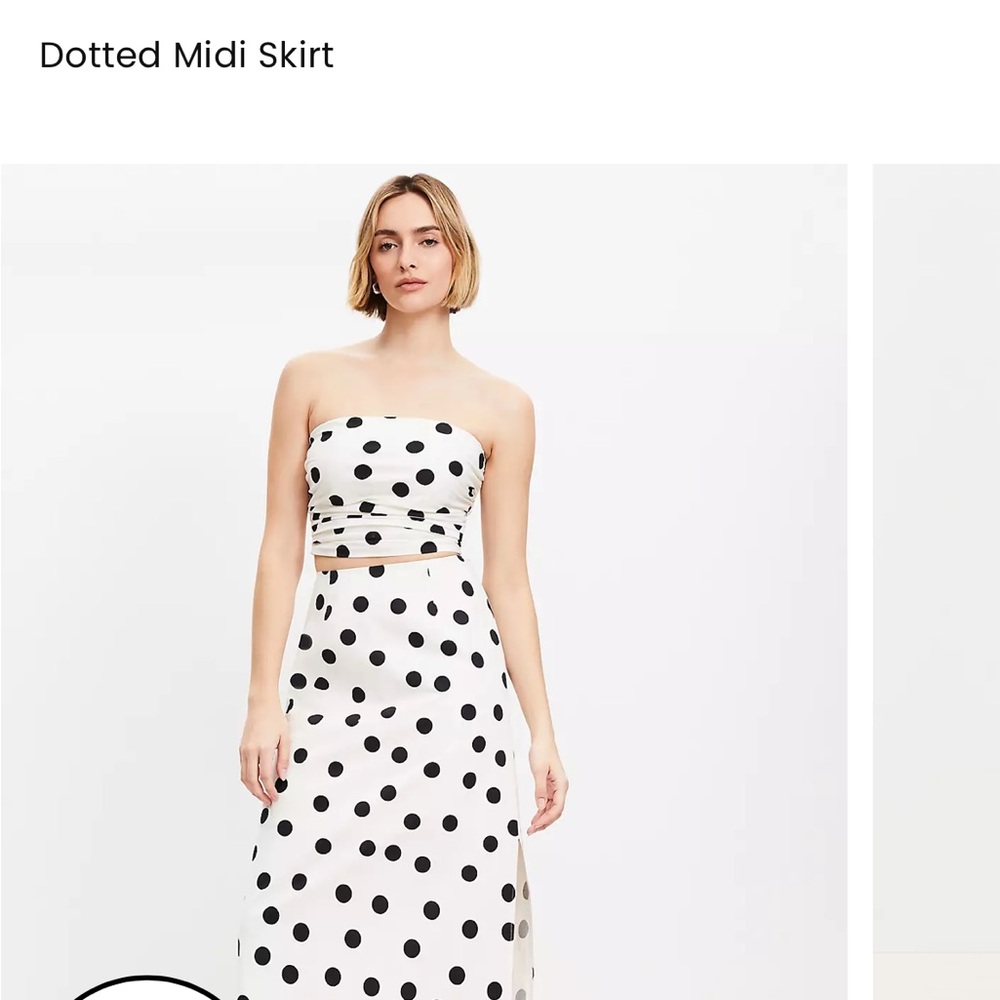 LOFT Black and White polka dot midi skirt set
NWOT